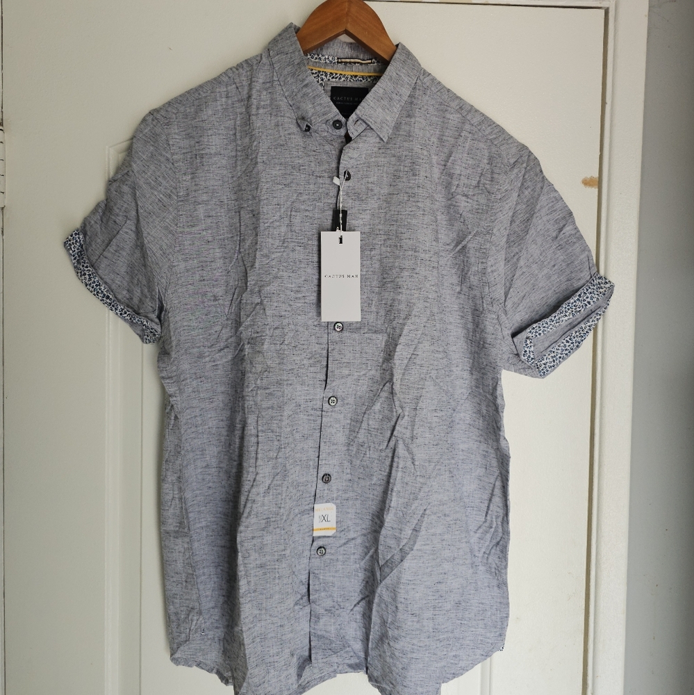 Men's Cactus Man Shirt with Contrast Cuffs Melange Ricky Singh Gray Button Down